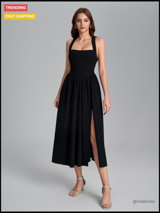 Floral Halter Corset Midi Dress with Smocked Back and Bow Tie - Picture 6 of 6